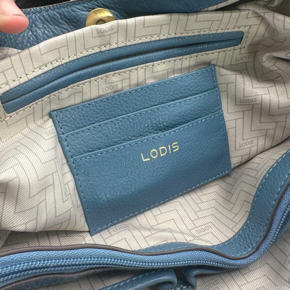 Lodis Blue Leather Shoulder Bag Hobo Slouchy Tote Purse - Picture 14 of 14